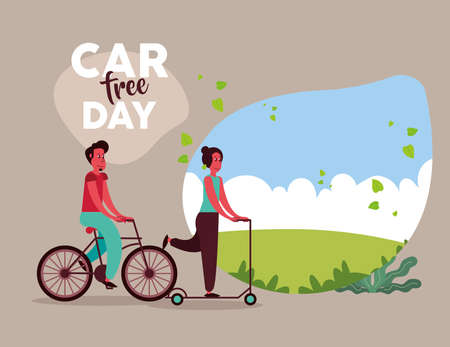 car free day coupleのイラスト素材