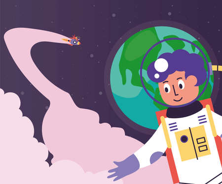 space astronauts and rocketのイラスト素材