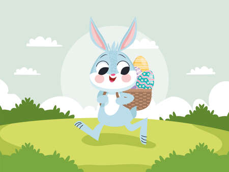 rabbit walking with easter eggsのイラスト素材