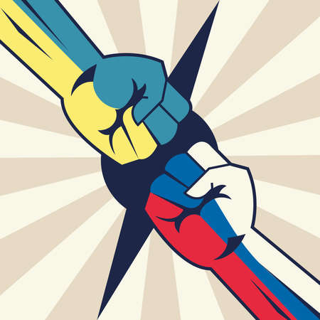 Ukraine and russia war fighters fistsのイラスト素材