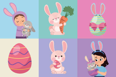 six happy easter iconsのイラスト素材