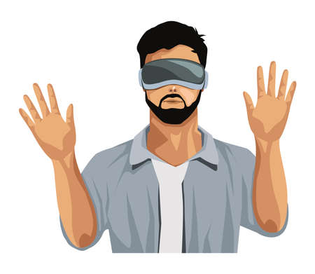 bearded man using virtual gogglesのイラスト素材