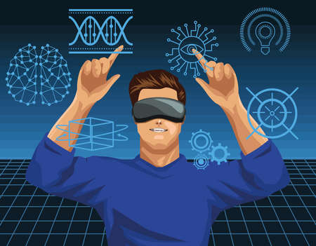 young man using metaverseのイラスト素材