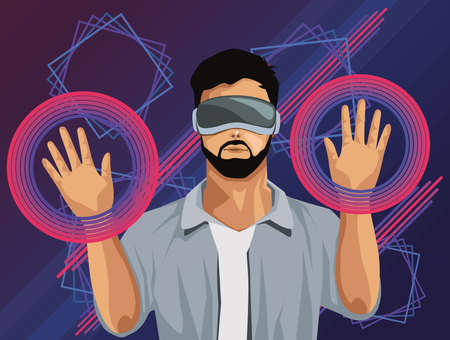 man using virtual realityのイラスト素材