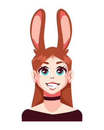 anime woman with rabbit earsのイラスト素材