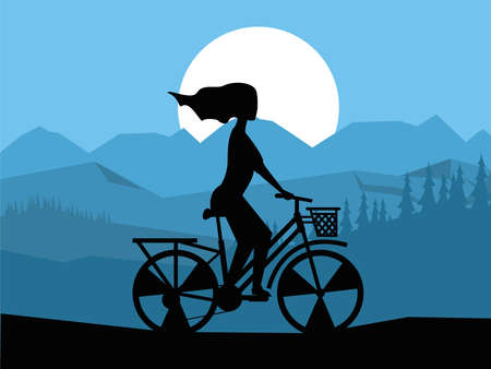 girl in bicycle silhouette sceneのイラスト素材