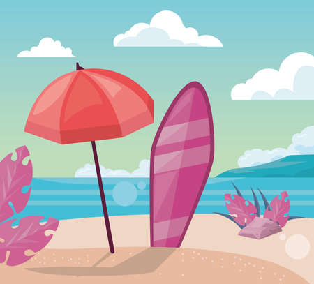beach with surfboardのイラスト素材