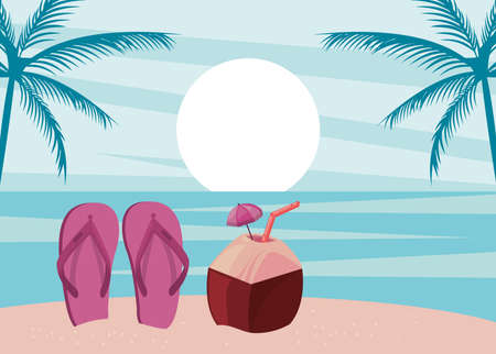 coconut cocktail on the beachのイラスト素材