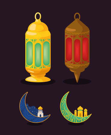 four eid mubarak iconsのイラスト素材