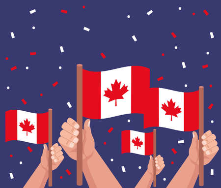 hands waving canadian flagsのイラスト素材