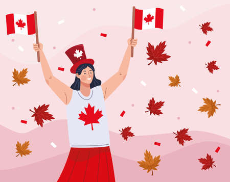 canadian woman celebrating sceneのイラスト素材