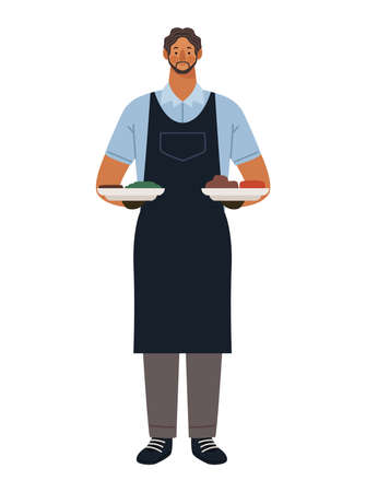 waiter with food in dishesのイラスト素材
