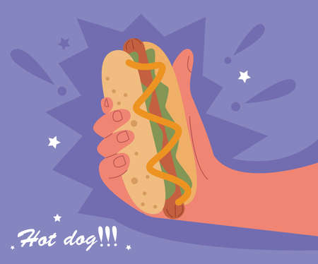 hand with hot dogのイラスト素材