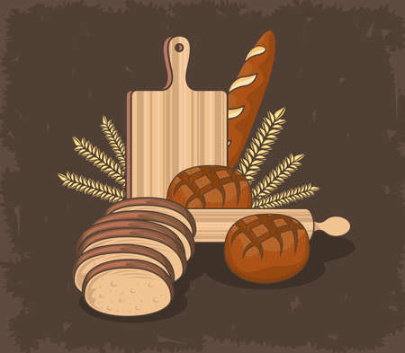 wooden utensils and breadのイラスト素材