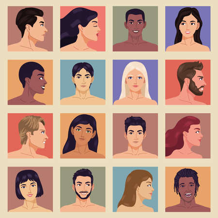 sixteen persons naked charactersのイラスト素材