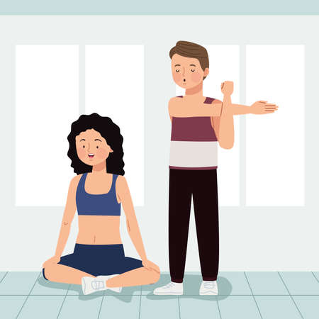 athletes couple practicing exercisesのイラスト素材