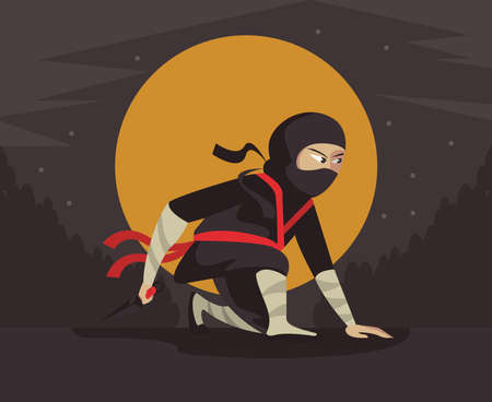 ninja warrior with moonのイラスト素材