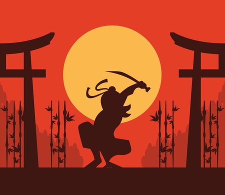 ninja warrior silhouetteのイラスト素材