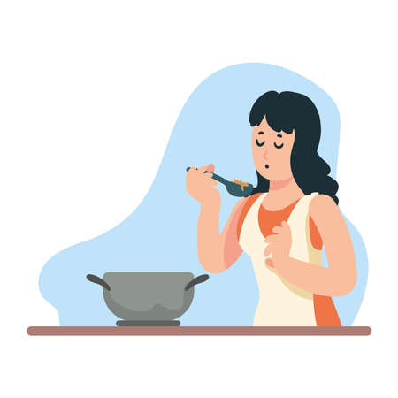 woman cooking with spoonのイラスト素材