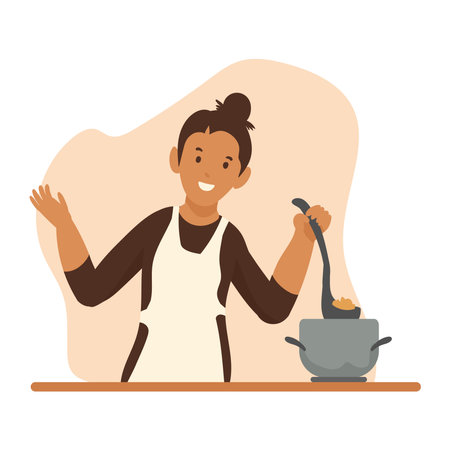 girl cooking with potのイラスト素材