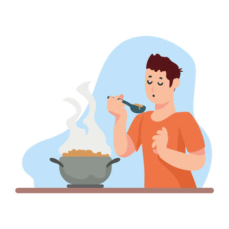 man cooking with potのイラスト素材