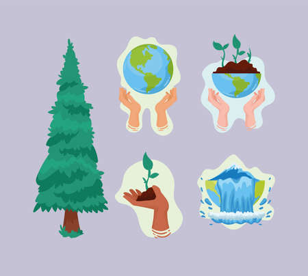 five earth planet iconsのイラスト素材