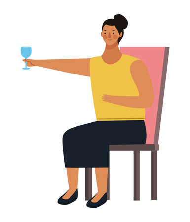 woman seated drinking wineのイラスト素材