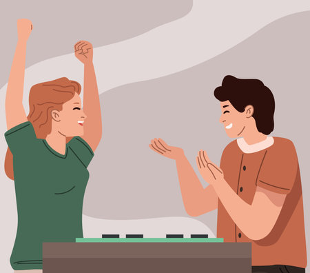 couple playing checkers gameのイラスト素材