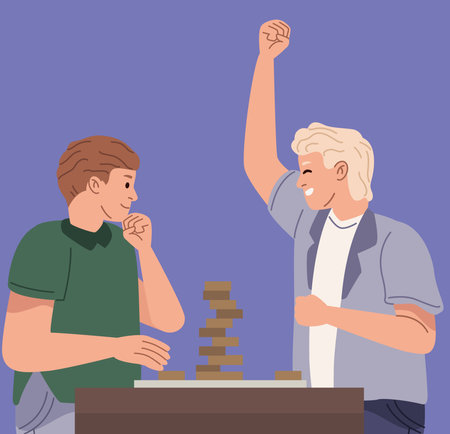 boys playing jenga gameのイラスト素材