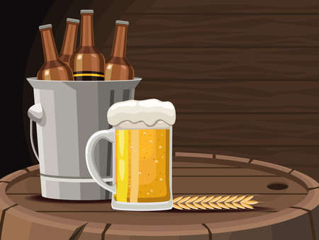 beers in barrel woodenのイラスト素材