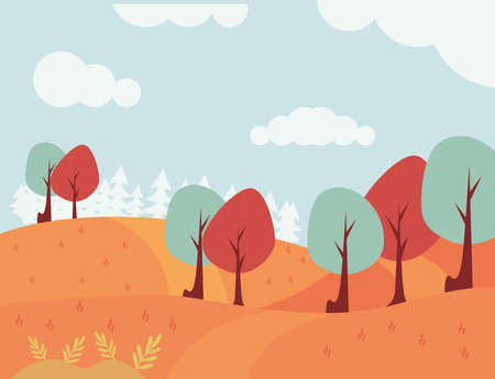 autumn seasonal forest landscapeのイラスト素材