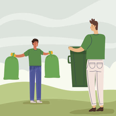 ecologists with garbageのイラスト素材