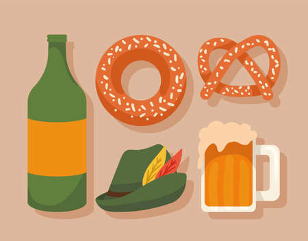 five oktoberfest festival iconsのイラスト素材