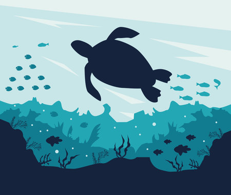 coral reefs with turtleのイラスト素材
