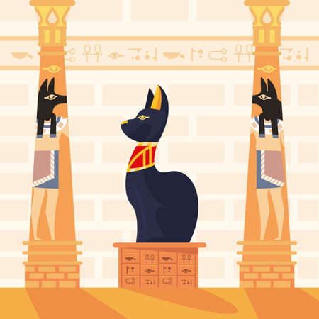 egyptian culture place with bastetのイラスト素材