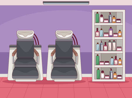 beauty salon with hair wash chairsのイラスト素材