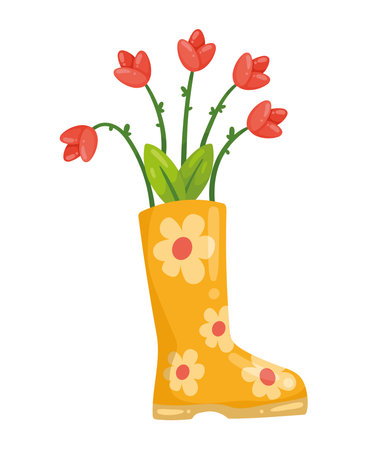 gardening flowers in bootのイラスト素材