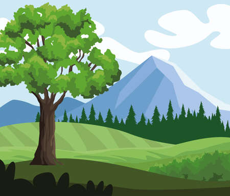 tree and mountain landscapeのイラスト素材
