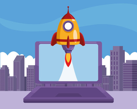 rocket launcher in laptopのイラスト素材