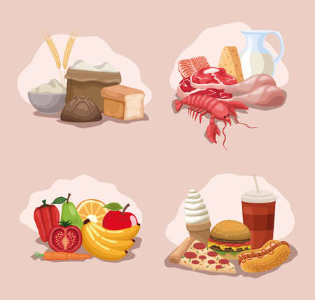 four differents foods menusのイラスト素材