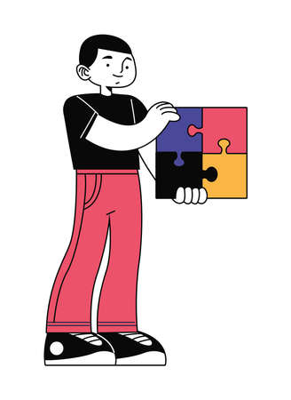 man with puzzle piecesのイラスト素材