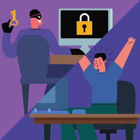 man and hacker cyber fraudのイラスト素材