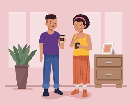 afro couple drinking coffeeのイラスト素材