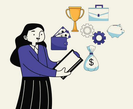 woman with workflow iconsのイラスト素材