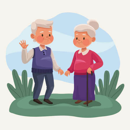 grandparents couple in landscapeのイラスト素材