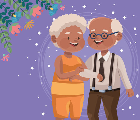old couple with flowersのイラスト素材