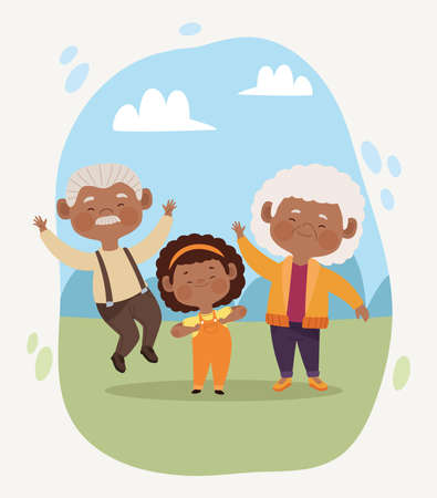 grandparents couple with granddaughterのイラスト素材