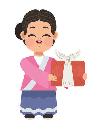 woman lifting chuseok giftのイラスト素材