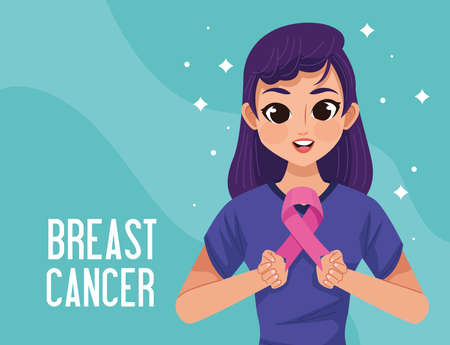 breast cancer lettering postcardのイラスト素材