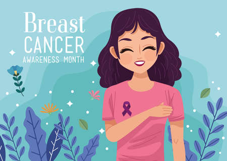 breast cancer lettering with ladyのイラスト素材